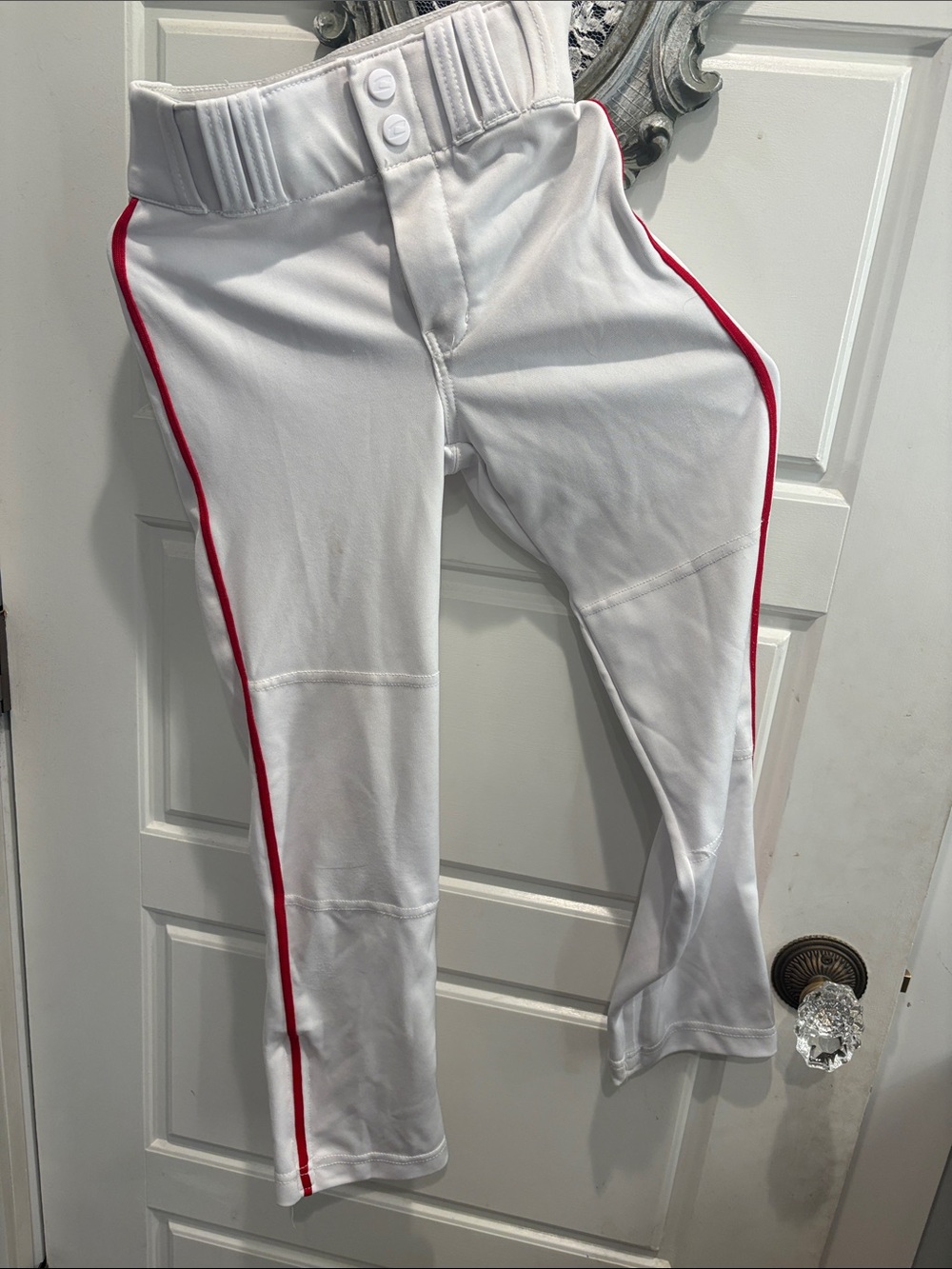 White Youth Champro Baseball Pants with Red Side Stripe